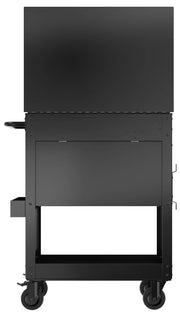 Craftsman black rolling tool cabinet CMST98276BK, rear view, with wheels and side handle.