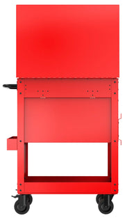 Craftsman red rolling tool chest CMST98276RB, rear view on white background.