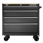 Front view photo of Craftsman black rolling tool chest with four drawers, wood top, CMST98278BK.