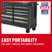 Craftsman CMST98285P graphics tool chest with US flag design, side handle, wheels, angled view.