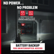 Photo of CRAFTSMAN tool chest in garage, SKU CMXB4230, shown with battery backup feature for uninterrupted access during power outages.