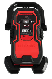 Craftsman CMXCESM264 12V jump starter, black and red, front view, with digital display and handle.