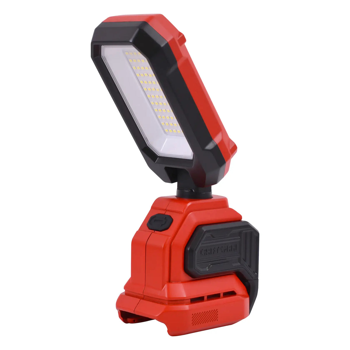 Craftsman LED work light CMXELAYMPL1070, red and black, angled front view on white background.