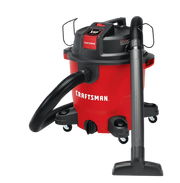 Photo of Craftsman wet/dry vacuum CMXEVCVVJH1211, red drum body, black hose, floor nozzle, white background.