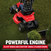 Photo of Craftsman riding lawn mower CMXGRAM1130035 with 10.5 HP Briggs and Stratton engine on grass.