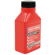 Photo of Craftsman 2-cycle synthetic blend engine oil, 3.2 fl oz bottle, SKU CMXGZAM000066, angled view.