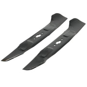 Photo of two black Craftsman lawn mower blades, SKU CMXGZAM110192, on a white background.