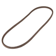 A brown oval-shaped camera strap lying flat on a white background.