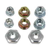 Photo of CRAFTSMAN assorted hex nuts CMXGZAM700131, various sizes, silver and gold, front angle, on white background.