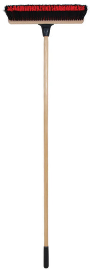 Craftsman CMXMLBA7218A broom with wooden handle and black and red bristles, front angle photo.