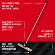 Craftsman floor broom CMXMLBA7218A, dual fibers, lacquered hardwood block, angled product photo.