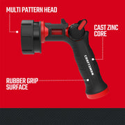 Craftsman spray nozzle CMXMWBB16635 side view, black and red with multi pattern head and rubber grip.