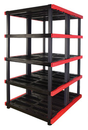 Craftsman 5-tier plastic shelving unit CMXGWSHELF48 white background beauty shot front angle.