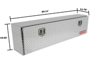 Craftsman CMXTBAD64019032 silver truck storage box with diamond plate pattern, front angle, measurements shown.