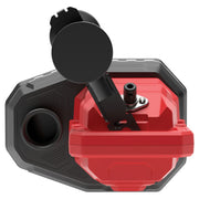 Top view of a red and black photography accessory, possibly a mounting bracket or camera support, with a circular attachment and robust design.