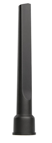 A black plastic vacuum cleaner nozzle attachment designed for cleaning narrow or tight spaces, shown against a white background.