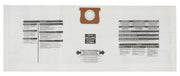 Photo of CRAFTSMAN vacuum filter bag CMXZVBE38768, flat view, white with printed instructions and brown collar.