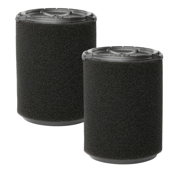 Two cylindrical photography lens accessory covers made of black foam material, with plastic tops and bottoms, shown against a white background.