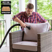 Photo of Craftsman upholstery vacuum brush cleaning cushion, SKU CMXZVBE38785, outdoor chair setting.