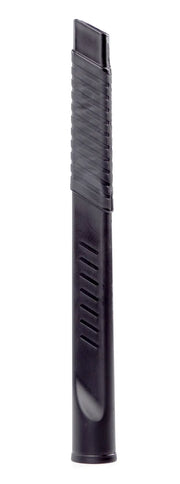 A black plastic vacuum cleaner crevice tool attachment with textured grip, photographed on a white background.