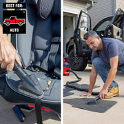 Photo of CRAFTSMAN CMXZVBE38801 vacuum cleaning car seat and mat, shown in auto use context.