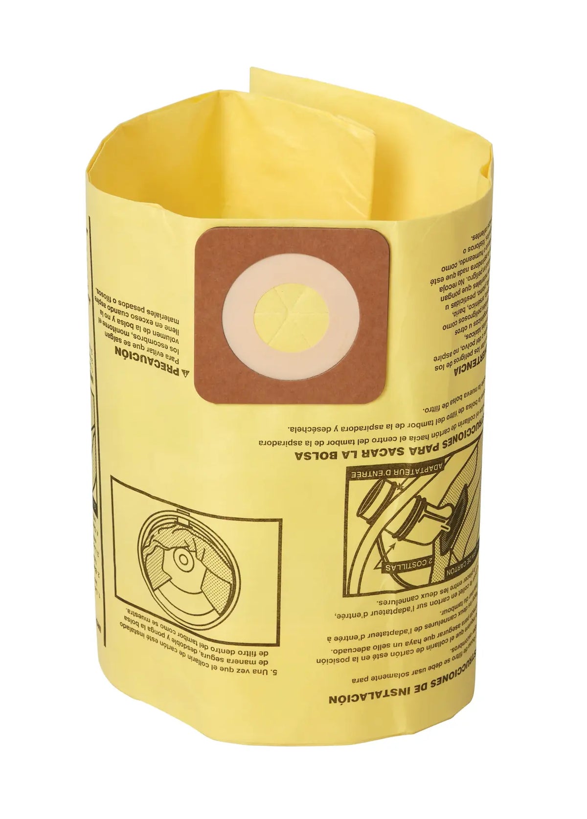 DeWalt vacuum filter bag DXVC6912 yellow white background beauty shot front angle