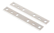 Photo of CRAFTSMAN CMZW020-2 replacement planer blades, silver, flat, with visible mounting holes, angled view.